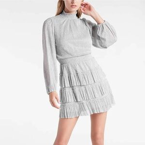 Express - Silver Metallic Tiered Ruffle Mini Dress – Size M